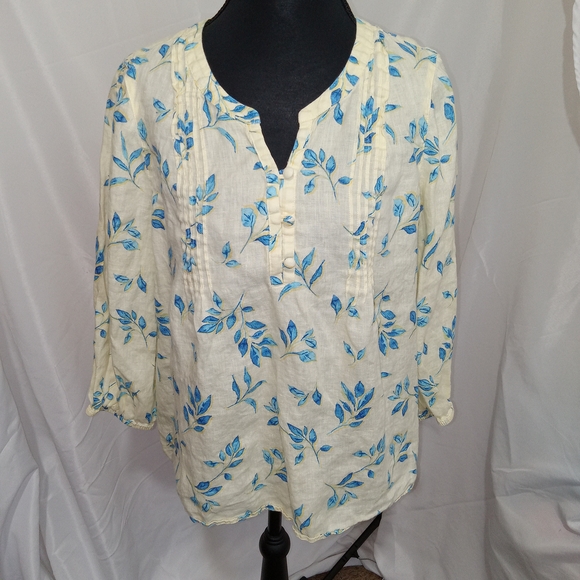 J. Jill Love Linen Pintuck Floral Blouse Womens S Petite Boho Cottagecore Top - Picture 4 of 14